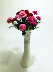 Resim 40cm Uzun Desenli Krem Kırmızı Pembe Mor Karanfil Çiçekli Vazo 