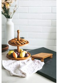 Resim 2 Li 2 Katlı Kek Stantı Ve Risus Top Ayaklı 17x25 Cm Ahşap Dikdör 