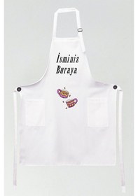 Resim Mutfak Önlüğü Kişiye Ve İsme Özel Nakışlı Mutfak Önlüğü İkili Kupa Farklı Renkler Beyaz 