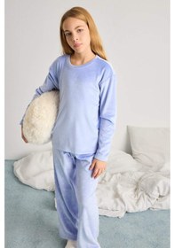 Resim Defacto Pijama Takımı Polar Uzun Kollu Üst Uzun Alt Kız Çocuk D1068a825wnbe250 Mavi-be250 