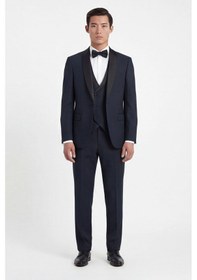Resim Giotelli Erkek Lacivert Dar Kesim Slim Fit Viskon Dokuma Normal Bel 6 Drop Yelekli Klasik Smokin Takım Elbise 