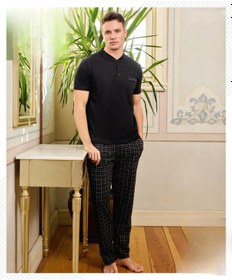 Resim Pijamoni Erkek Düğme Yaka Kısa Kol Pijama Takımı 6850/12 - 1 Adet Siyah 
