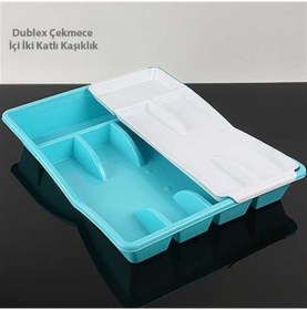 Resim Plastik Çekmece İçi Kaşıklık Dubleks İki Katlı Plastik Kaşıklık 