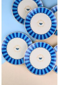 Resim Tabak Evi Porselen Butterfly Collection Altın Yaldızlı Pasta Tabağı Mavi 20,50cm 6 Lı Çok Renkli 