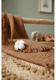 Resim Müslin Püsküllü 4 Katlı Müslin Battaniye 90x120 Cm - Ze4katlı Kahverengi 