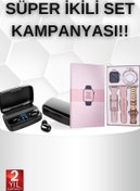 Resim NOY Wireless Şarjlı Pembe Akıllı Saat ve Kablosuz Bluetooth Kulaklık Dokunmatik Kontrol 