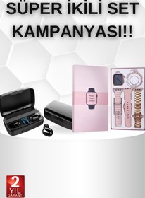 Resim NOY Wireless Şarjlı Pembe Akıllı Saat ve Kablosuz Bluetooth Kulaklık Dokunmatik Kontrol 
