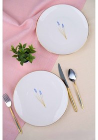 Resim Tabak Evi Porselen Natura Lavanta Altın Yaldız Pasta Tabağı 20,50cm 2 Li Çok Renkli 