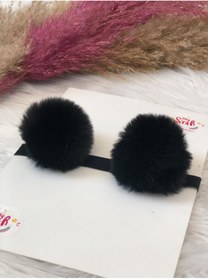 Resim Tinystar Kız Bebek Siyah Peluş Ponpon Bandana 