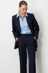 Resim Mizalle Oversize Lacivert Kruvaze Blazer Ceket 