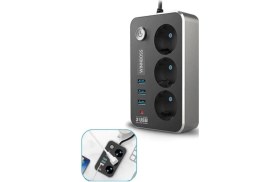 Resim Mazsay BUFFER® Isıya Dayanıklı Termal Akım Korumalı 2 Mt 10A 2500W 3lü Priz ve 3 Usbi 21A Uzatma Kablosu 