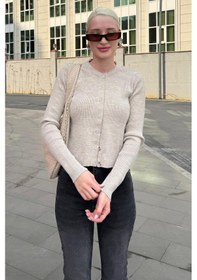 Resim Bej Çıt Kapamalı Triko Kadın Hırka Mg2579 Bej 