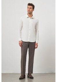Resim İmza Açık Krem Uzun Kol Kendinden Desenli Armürlü 041 Sert Yaka Classic Comfort Fit Gömlek 1004245154 Açık Krem 