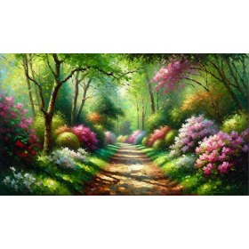Resim Venspor Büyüleyici Orman Yolu Temalı Arkaplan Bahar Çiçekleri ile 200 x 150 cm Fon Duvar Örtüsü 