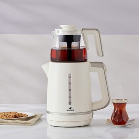 Resim Karaca Maxi Tea XL 2in1 Cam Demlikli Çay Makinesi ve Kettle Mulberry 