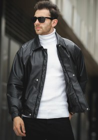 Resim Jovanni Basic Oversize Erkek Deri Ceket - SIYAH / M 
