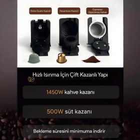 Resim Ox-Pro2 Espresso Kahve Makinesi 20 Bar Kapsül & Öğütülmüş Kahve, Süt Köpürtücü Latte Cappuccino 
