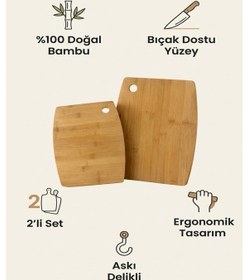 Resim Makri Home 2 Li Bambu Kesme Tahtası Ve Sunum Seti Doğal Ahşap, Dayanıklı, Çok Amaçlı Mutfak Kesim Panosu Ahşap 