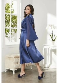 Resim Pierre Cardin Saten Dantelli Gecelik ve Sabahlık Takımı 4375 Lacivert 