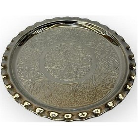 Resim İşlemeli Çirtikli Nikelajlı Bakır Tepsi 24 Cm Gümüş 