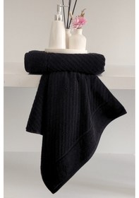 Resim %100 Pamuk El Havlusu 2'li - Modern Çizgili Tasarım - Yumuşak Dokulu Sıyah Siyah 