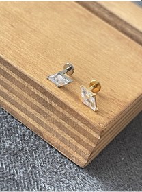 Resim Yüksek Kalite G23 Titanium Baklava Zirkon Altın Titanyum 6 X 1.2 MM Labret Piercing Altın 