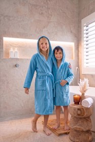 Resim CottonVerse Genç & Çocuk Kapşonlu Bornoz - %100 Pamuk, Unisex Mavi - Mavi / 9-10 Yaş 