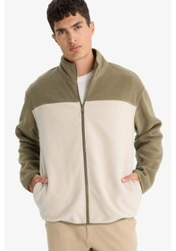 Resim Defacto Relax Fit Yarım Balıkçı Yaka Fermuarlı Polar Hırka F0449ax25aukh401 Haki-kh401 