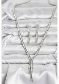 Resim Gümüş Renk Baget Zirkon Taşlı Kadın Kolye Küpe Set - Tj-bko10637 Çok renkli 