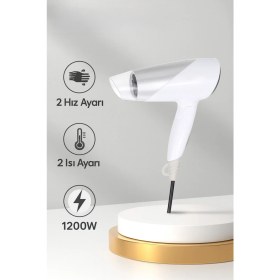Resim Myblack 1200W Güçlü ve Katlanabilir Uzun Süre Kullanılabilir Seyahat Tipi Saç Kurutma Makinesi 