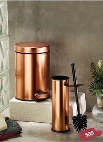 Resim SAS Haus Pedallı Çöp Kovası WC Fırçası Banyo Çöp Kovası 2'li Banyo Seti Bakır 5 L 