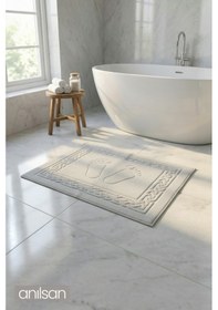 Resim Gri Greek Ayak Havlusu - 50x70 Cm, 245 Gr, %100 Pamuk, Spa Ve Otel Banyo Paspası, Günlük Kullanıma Beyaz 