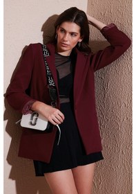 Resim Lela Standart Fit Mono Yaka Desenli Astar Detaylı Blazer Bayan Ceket 6524003 Bordo 