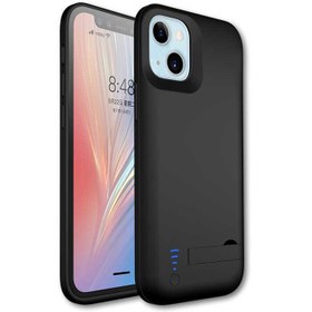 Resim Apple iPhone 13 Uyumlu Fuchsia Şarjlı Kılıf Led Işık Göstergeli Standlı Powerbank Kapak 