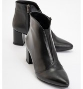 Resim Finda Siyah Hakiki Deri Kadın Kalın Topuklu Bot Siyah 