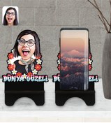 Resim Bk Gift Kişiye Özel Dünya Güzeli Karikatürlü Ahşap Biblo Telefon Standı-1 