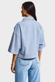 Resim Kadın Mavi Renk Oversize Cep Detaylı Özel Tasarım Denim Ceket - Mavi / L 