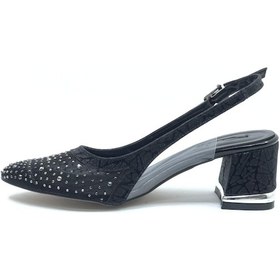 Resim Feles Arkası Açık Şeffaf Taş Detaylı Sindirella Kadın Kısa Topuklu Ayakkabı Siyah 