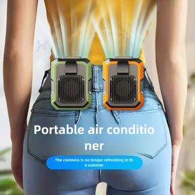 Resim Bel Fanı, Hava Üfleme, Aydınlatma, Güç Kaynağı için USB Şarj Edilebilir Üçü Bir Arada Çok Fonksiyonlu Elektrikli Fan, Asılı Halatlı Sessiz ve Hızlı Soğutma Rüzgarı, Üç Hızı Ayarlanabilir Giyilebilir Bel Fanı, Seyahat Dış Mekan Fanı olarak kullanılır 