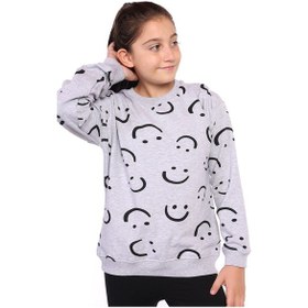 Resim Toontoy Kız Çocuk Komple Gülen İfade Baskılı Sweatshirt Gri Melanj 