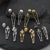 Resim Erkek ve Kadın için Halloween Gotik Tarzı Retro Kafatası İskelet Küpe Çifti 