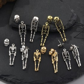 Resim Erkek ve Kadın için Halloween Gotik Tarzı Retro Kafatası İskelet Küpe Çifti 