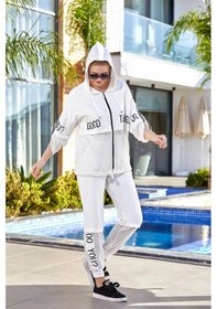 Resim Cossy By Aqua 24705 Kadın File Detaylı Kapüşonlu Eşofman Takım-krem Krem 