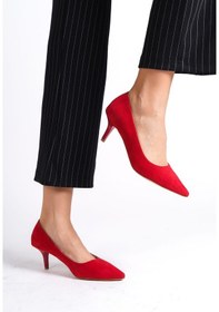 Resim Mubiano Hakiki Deri Mbhrns977-kr Kadın Süet İnce 6 Cm Topuklu Kırmızı Stiletto & Topuklu Ayakkabı Kırmızı 