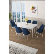 Resim Canisa Concept Zen Serisi Mdf Açılabilir Mutfak Masası Takımı ,beyaz Mermer Desen Masa + 6 Adet Sandalye 
