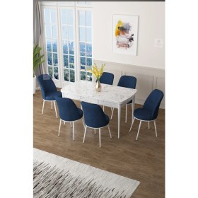 Resim Canisa Concept Zen Serisi Mdf Açılabilir Mutfak Masası Takımı ,beyaz Mermer Desen Masa + 6 Adet Sandalye 