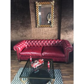 Resim 3A Mobilya Premium Burgundy Hakiki Deri Chesterfield 