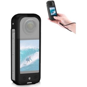 Resim Insta360 X3 Puluz Silikon Kılıf Koruyucu Kapak El Kayışı Siyah 