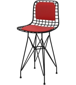 Resim Knsz ufak boy tel bar sandalyesi 1 li uslu syhkrm sırt minderli 55 cm oturma yüksekliği mutfak bahçe cafe ofis 