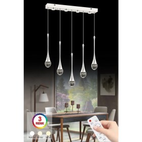 Resim Istanbul Avize Mercure Yemek Masası 5'lı Gümüş Ledli Kumandalı 3 Renk Modern LED Avize 